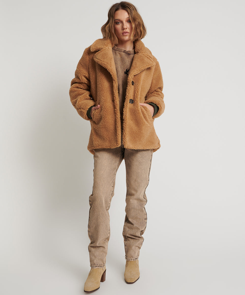 Warehouse tan hot sale teddy coat