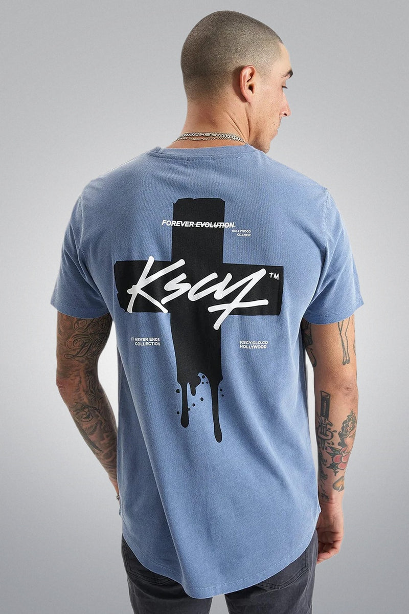 KISS CHACEY Mens Formosa Dual Curved Hem Tee Shirt - Pigment Wild Wind