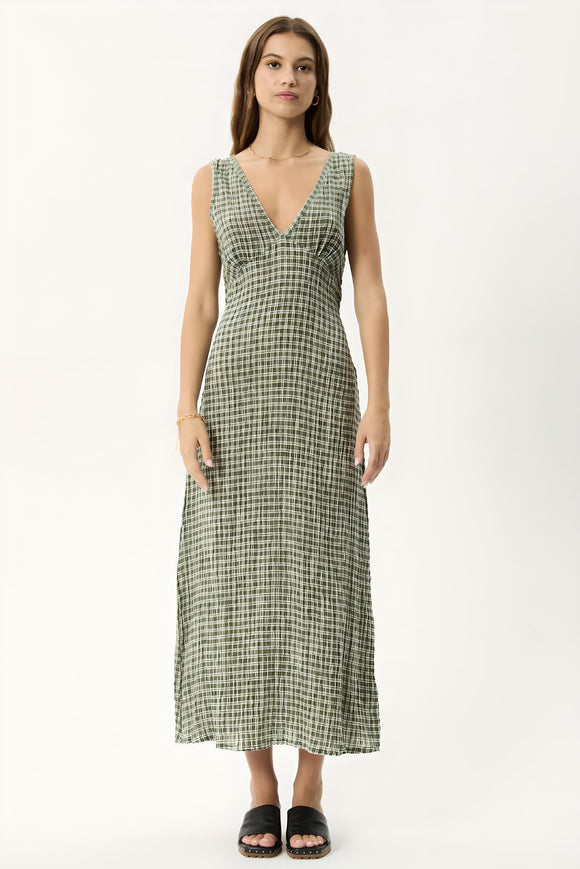 AFENDS Womens Base - Seersucker Check Maxi Dress - Deep Green Check, WOMENS DRESSES, AFENDS, Elwood 101