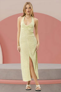 AFENDS Womens Darcy - Check Maxi Dress - Lemongrass Check