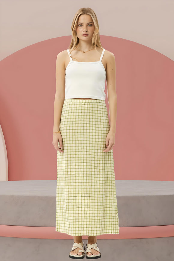 AFENDS Womens Darcy - Check Maxi Skirt - Lemongrass Check