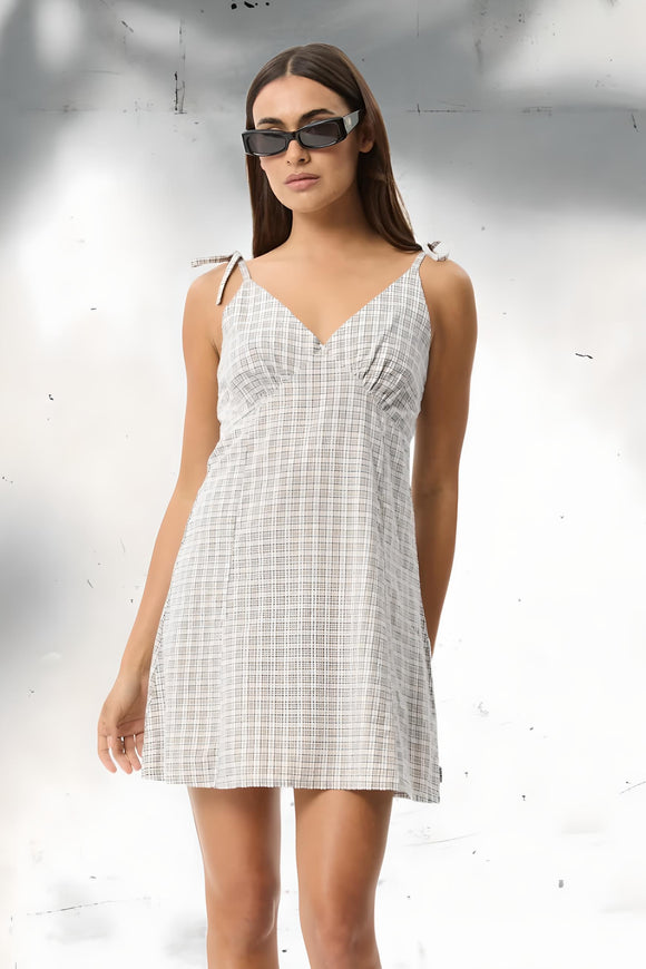 AFENDS Womens Drew - Seersucker Mini Dress - Taupe Check