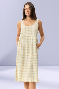 AFENDS Womens Position - Seersucker Check Midi Dress - Tan Check