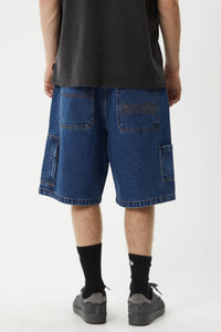 AFENDS Mens Scorched Harper - Denim Baggy Fit Carpenter Short 22 Inch - Authentic Blue