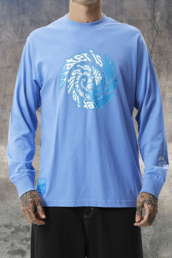 AFENDS Mens Water is Life Long Sleeve Graphic T- Shirt - Arctic Blue