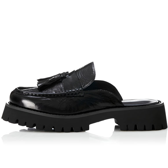 ALIAS MAE Womens Rylan Leather Mules - Black Oily Leather