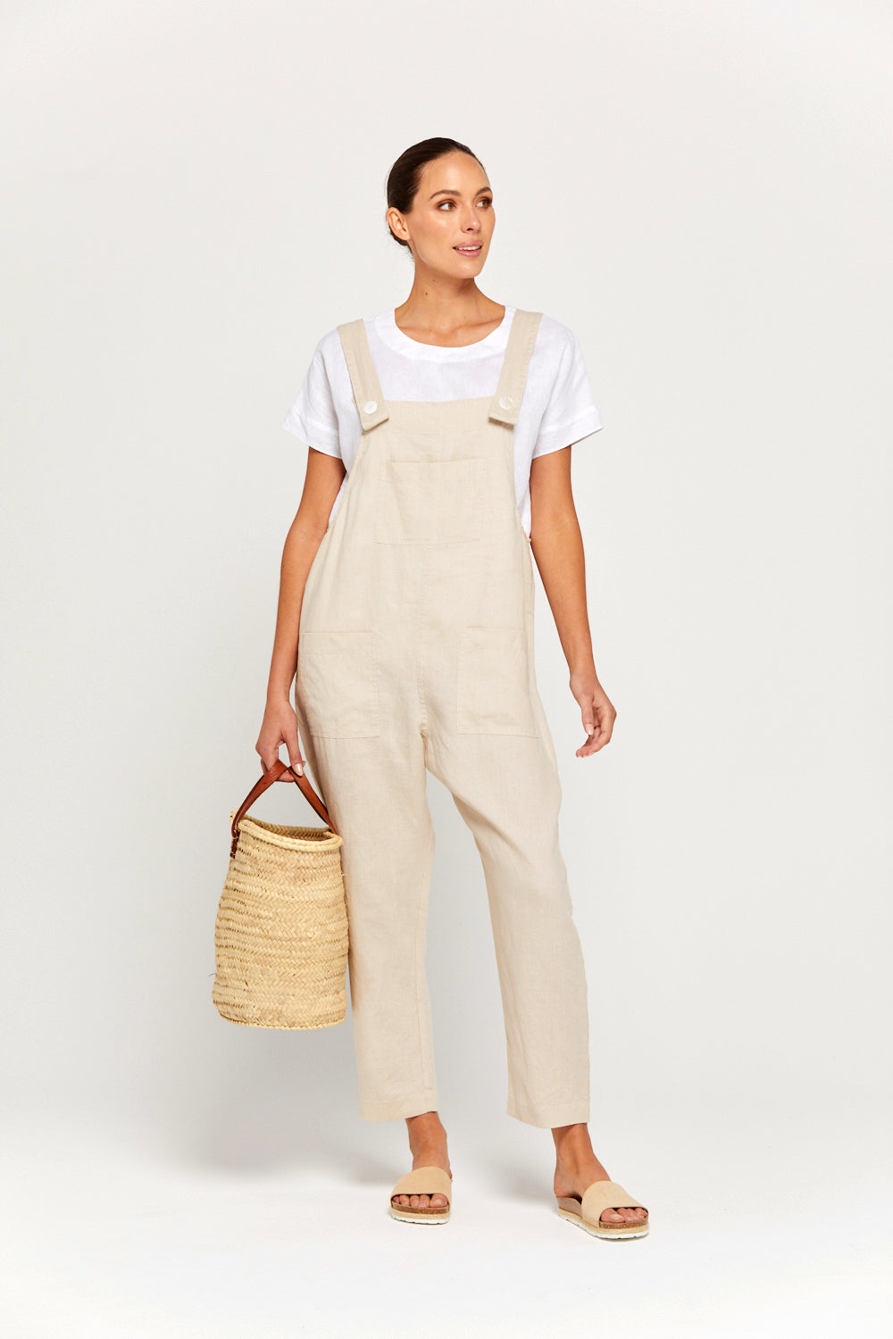 BY RIDLEY Womens Ezra Linen Jumpsuit Ecru Elwood 101