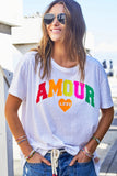 HAMMILL & CO Womens  Crew Neck Amour Tee - White Marle