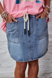 HAMMILL & CO Womens Denim Skirt with Elastic Waist & Drawcord - Stonewash Denim