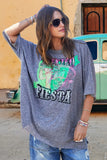 HAMMILL & CO Womens Mexican Fiesta Oversized Tee - Charcoal Marle