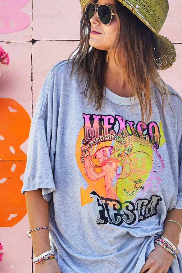 HAMMILL & CO Womens Mexican Fiesta Oversized Tee - Light Grey Marle, WOMENS TEES & TANKS, CAT HAMMILL, Elwood 101