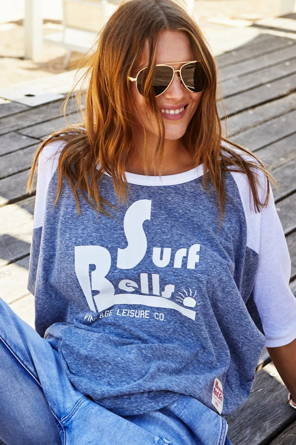 HAMMILL & CO Womens Retro Style Surf Bells Raglan Tee - Blue White