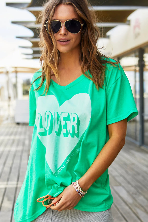 HAMMILL & CO Womens Vintage Wash Lover Heart Tee - Green