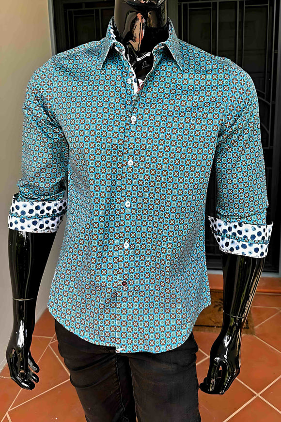 JOHN LENNON Mens Harrowgate Long Sleeve Shirt - Turquoise, MENS SHIRTS, JOHN LENNON, Elwood 101