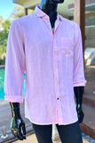 JOHN LENNON Mens Spotland Linen Long Sleeve Shirt Pink