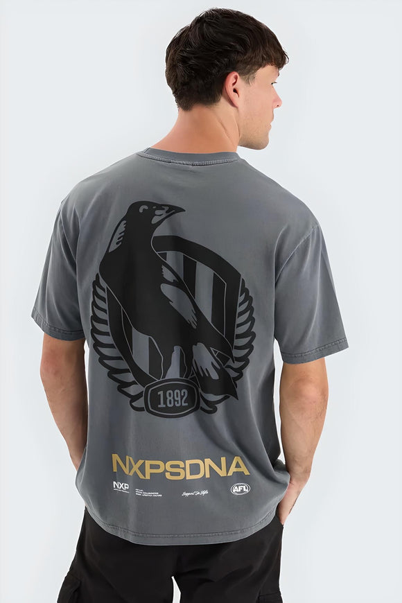 NENA & PASADENA  AFL Mens Collingwood Magpies Box Fit Tee Shirt - Pigment Charcoal, MENS TEE SHIRTS, NENA PASADENA, Elwood 101