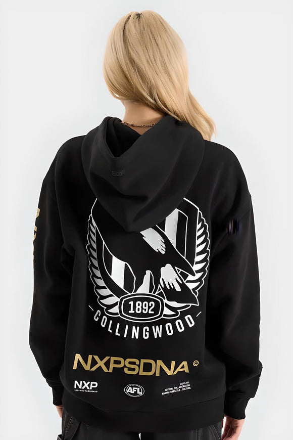 NENA & PASADENA  AFL Mens Collingwood Magpies Relaxed  Hoodie - Jet Black, MENS HOODIES, NENA PASADENA, Elwood 101