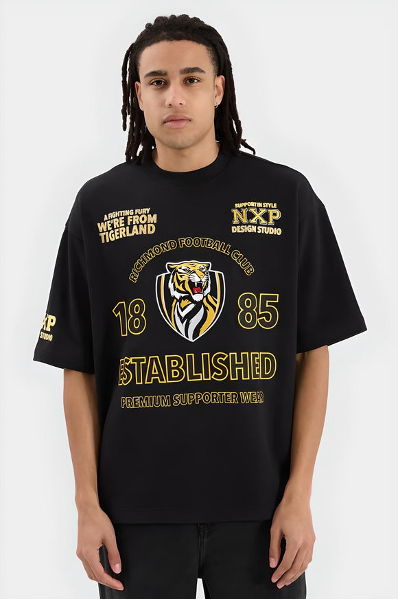 NENA & PASADENA  AFL Mens Richmond Tigers Mega Loop Back Tee - Jet Black, MENS TEE SHIRTS, NENA PASADENA, Elwood 101