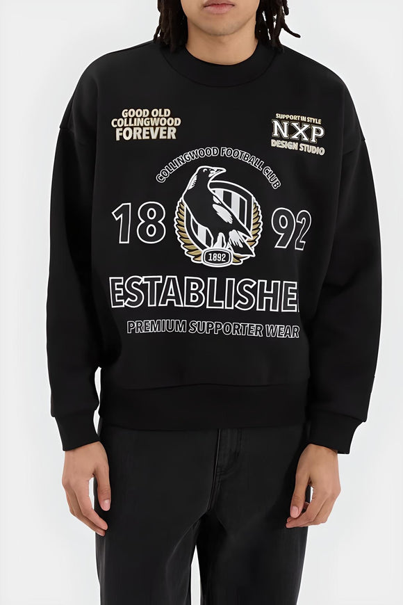 NXP x AFL Collingwood Magpies Box Fit Sweater - Jet Black