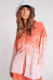 ONE TEASPOON Womens Hand Painted Sunset Muslin Longline Shirt - Coral