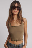 ONE TEASPOON Womens Knitted Scallop Tank - Khaki, WOMENS TOPS & SHIRTS, OneTeaspoon, Elwood 101