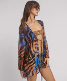 ONE TEASPOON Womens Tropical Chiffon Beach Cover Up Tie Top - Multi