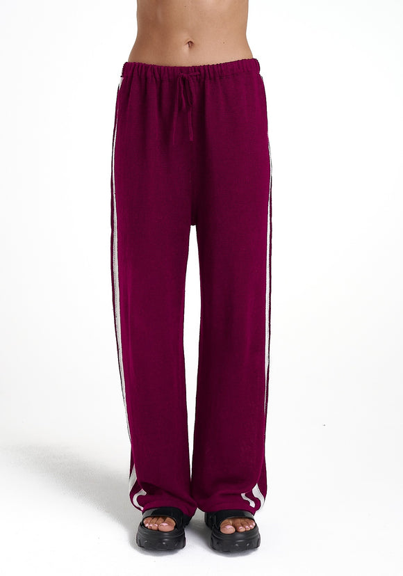 SUMMI SUMMI Womens Linen Knit Pants - Plum/ White Stripes