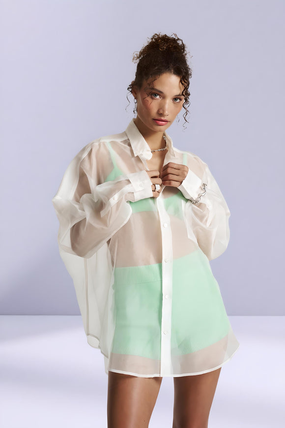 SUMMI SUMMI Womens Silk Organza Mercurio Shirt - Angelic White, WOMENS TOPS & SHIRTS, SUMMI SUMMI, Elwood 101