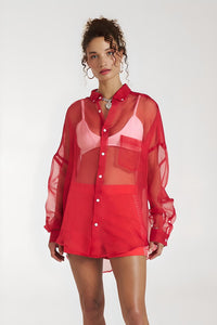 SUMMI SUMMI Womens Silk Organza Mercurio Shirt - Scarlet