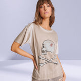 ONE TEASPOON Womens Skull and Bones Boyfriend Tee - Stone