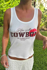 THE LAUNDRY ROOM Womens Kiss Me Cowboy Rib Tank - White, WOMENS TEES & TANKS, THE LAUNDRY ROOM, Elwood 101