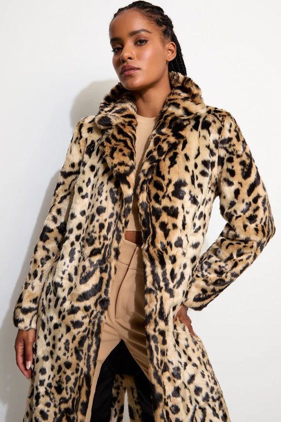 UNREAL FUR Womens The Long Song Coat - Light Leopard, WOMENS COATS & JACKETS, UNREAL FUR, Elwood 101