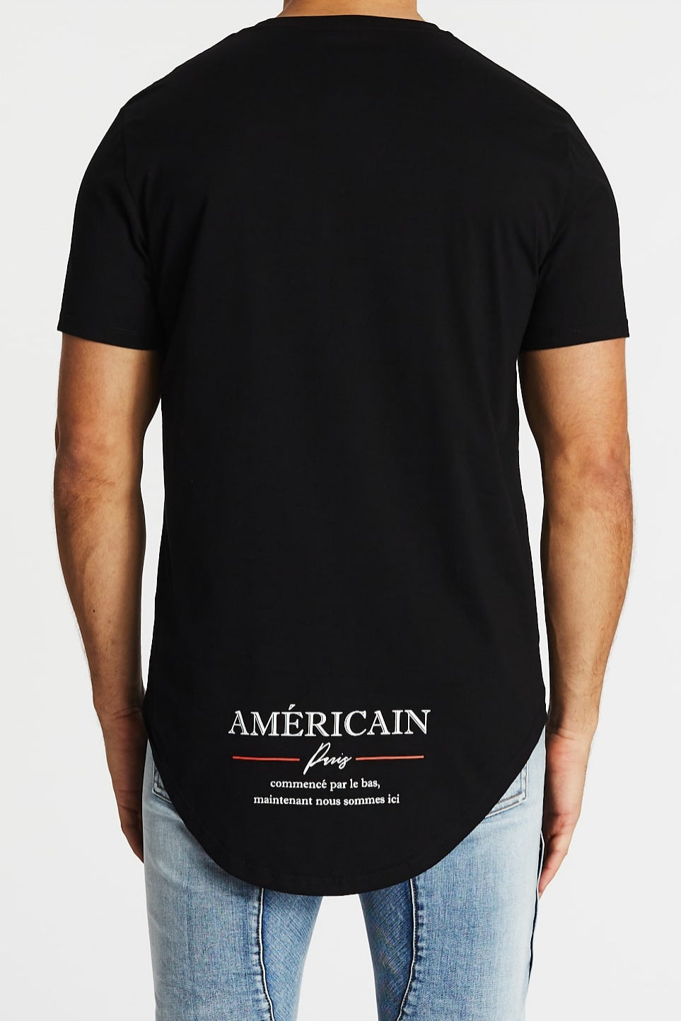 AMERICAIN Mens Oublier Dual Curved Hem Tee Shirt - Black