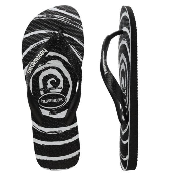 HAVAIANAS Top Print Whirl Thongs Black White Male Elwood 101