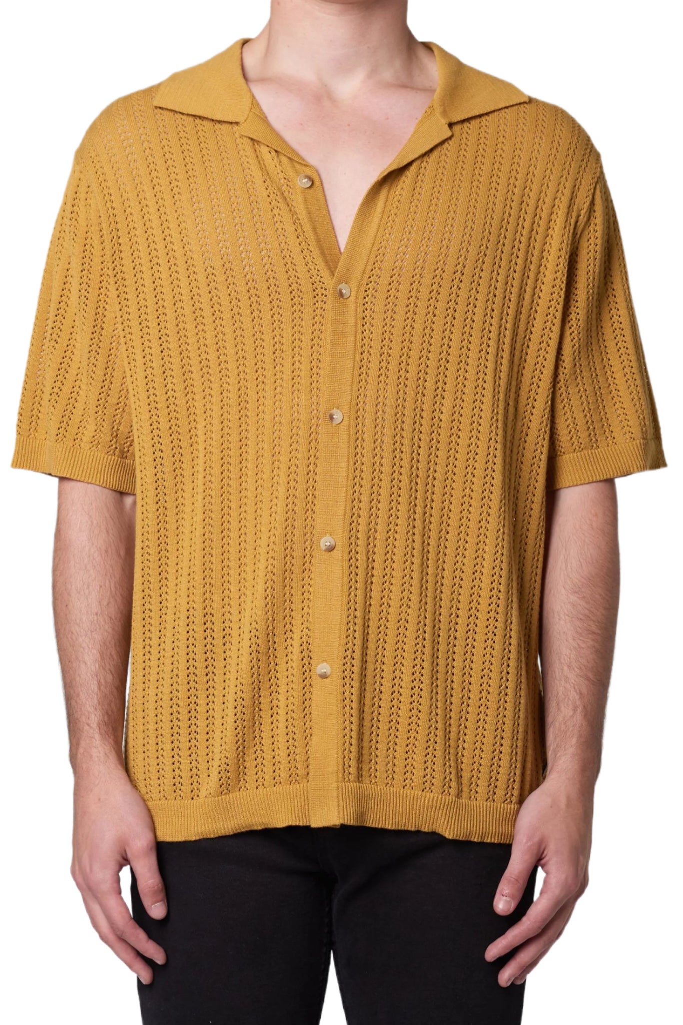 ROLLAS Mens Bowler Knit Short Sleeve Shirt - Gold | Elwood 101