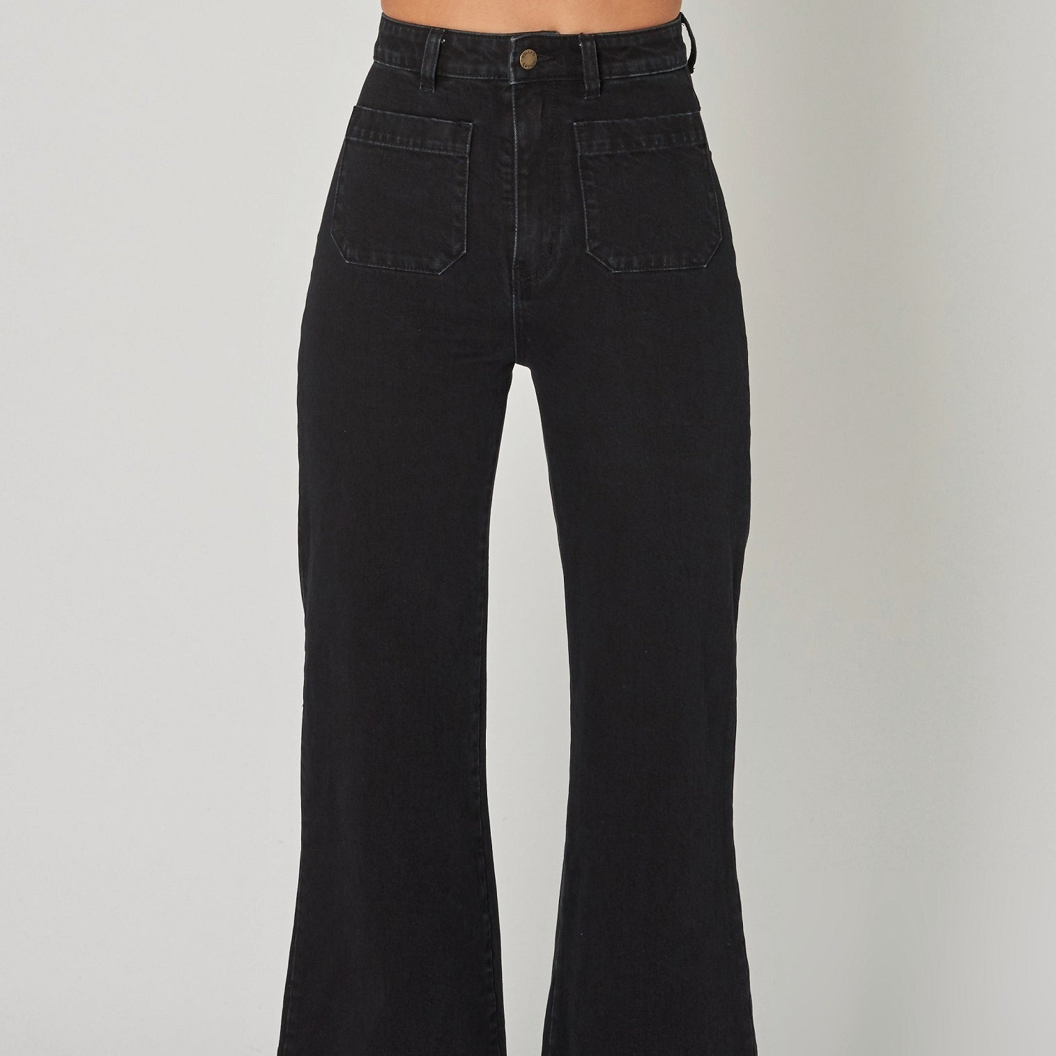 Girls Comfort Stretchy Bell Bottom Flared Jet Black Denim Jeans